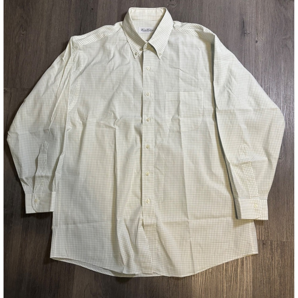 Brooks Brothers Button Down Shirt Mens 16.5 32/33 Green Check Long Sleeve Cotton